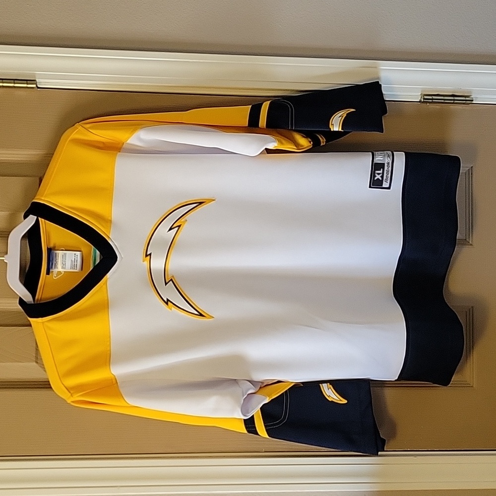 NFL Chargers Girl’s or  Boy’s White and Gold Hockey Jersey with Black Accents